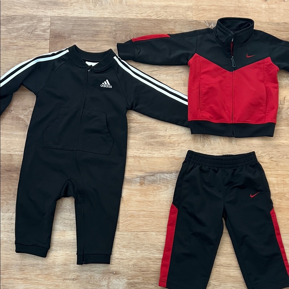 Adidas and Nike Black and Red Kids' Tracksuit Collection